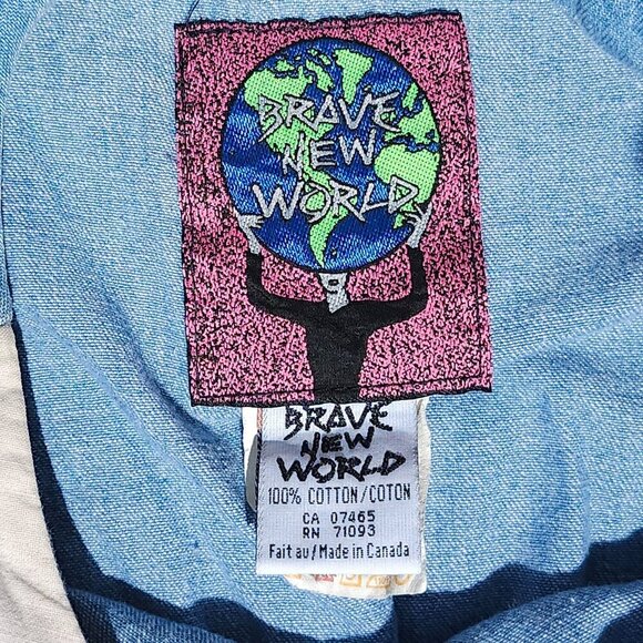 VINTAGE 1980s BRAVE NEW WORLD DRESS Denim Size Small Shoulder Pads Futuristic - Picture 2 of 9